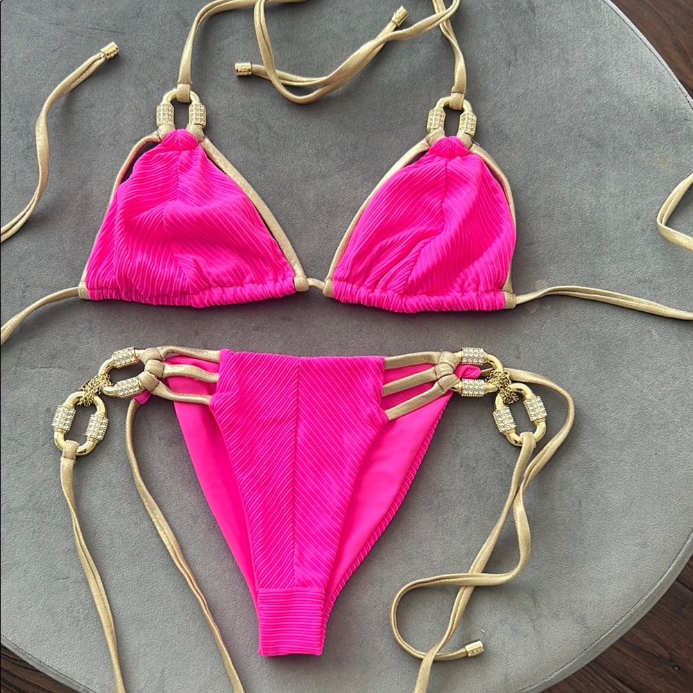 Beach Bunny Barbie Pink and Gold Bikini Set - Picture 2 of 6